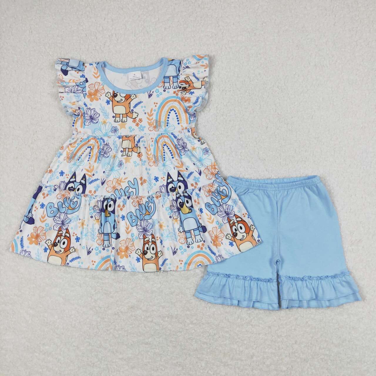 GSSO0635 Cartoon Bluey Blue Flying Sleeve Shorts Girls Sets RTS 202508