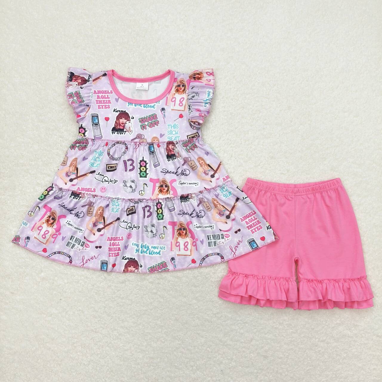 GSSO0676 taylor Purple Fly sleeve rose pink shorts set High quality