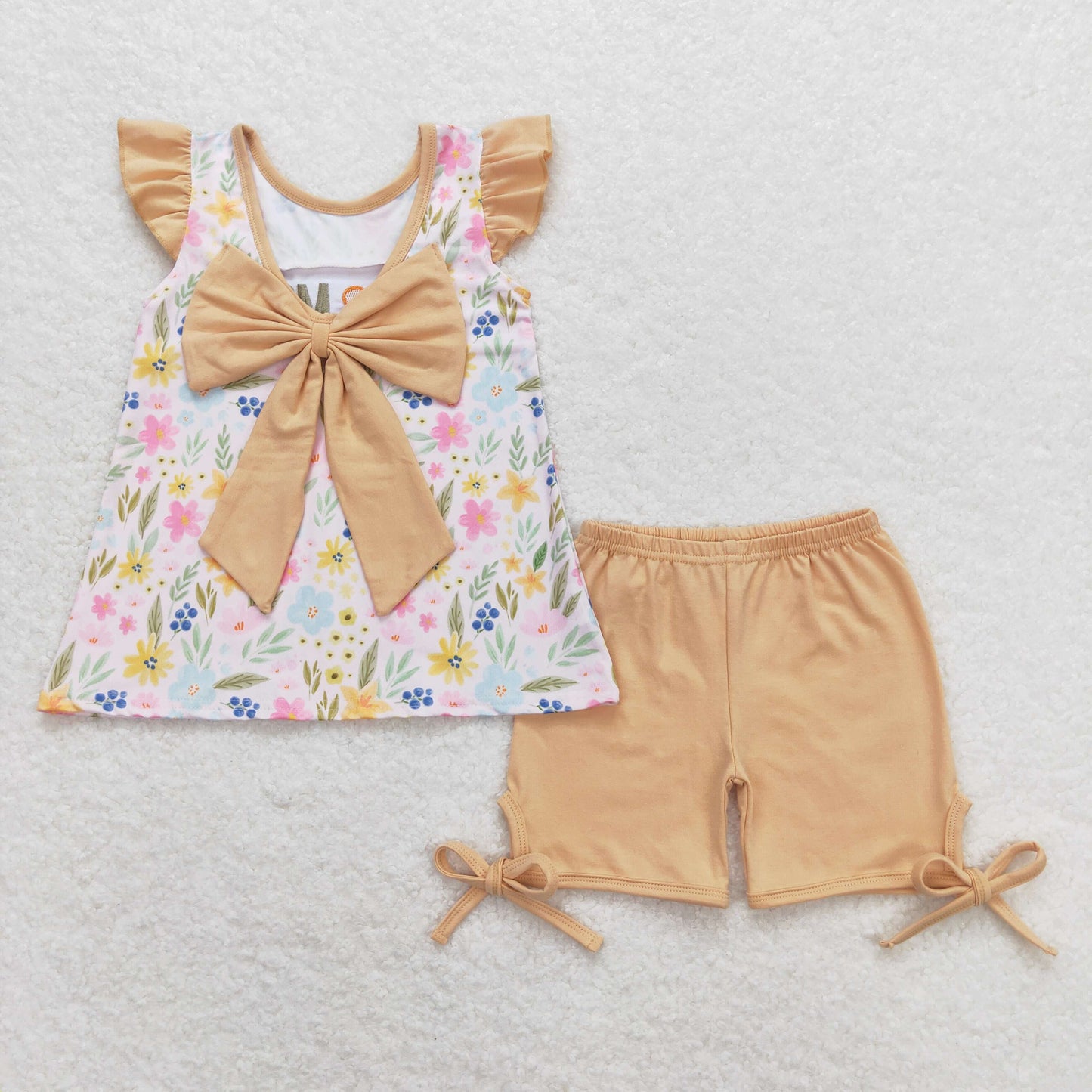 GSSO0696 Orange Flower Ruffle Embroidery I Love Mom Short Sleeve top shorts Girls boutique summer outfit 202501