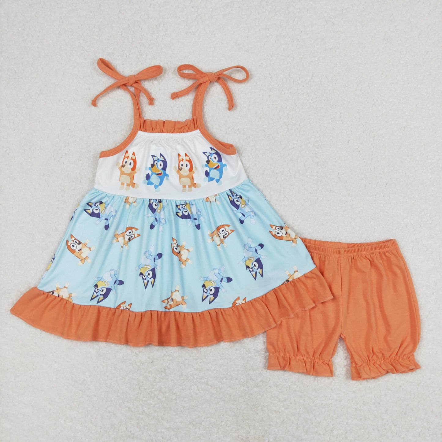 GSSO0720 cartoon bluey orange blue ruffle sleeveless shorts sets girls boutique outfit 20240408 RTS