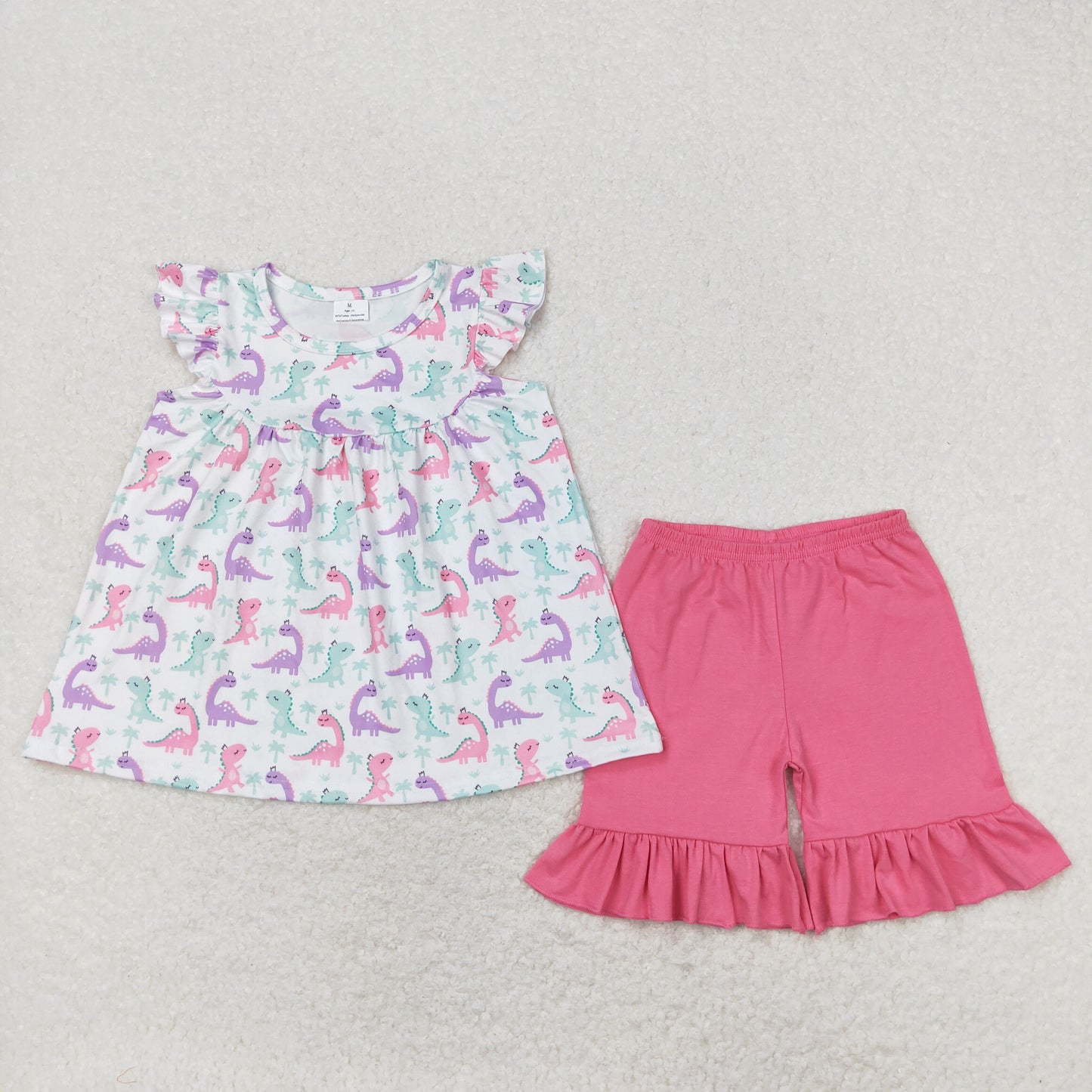 GSSO0787 Summer Outfit Blue Pink Dinosaur sleeveless top ruffle shorts Girls boutique outfit 202501
