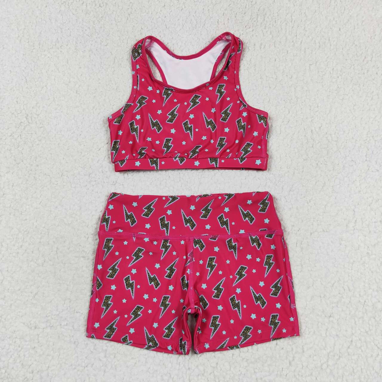 GSSO0903 Star Lightning rose red sleeveless shorts set high quality wholesale 2 year old girl clothing sets