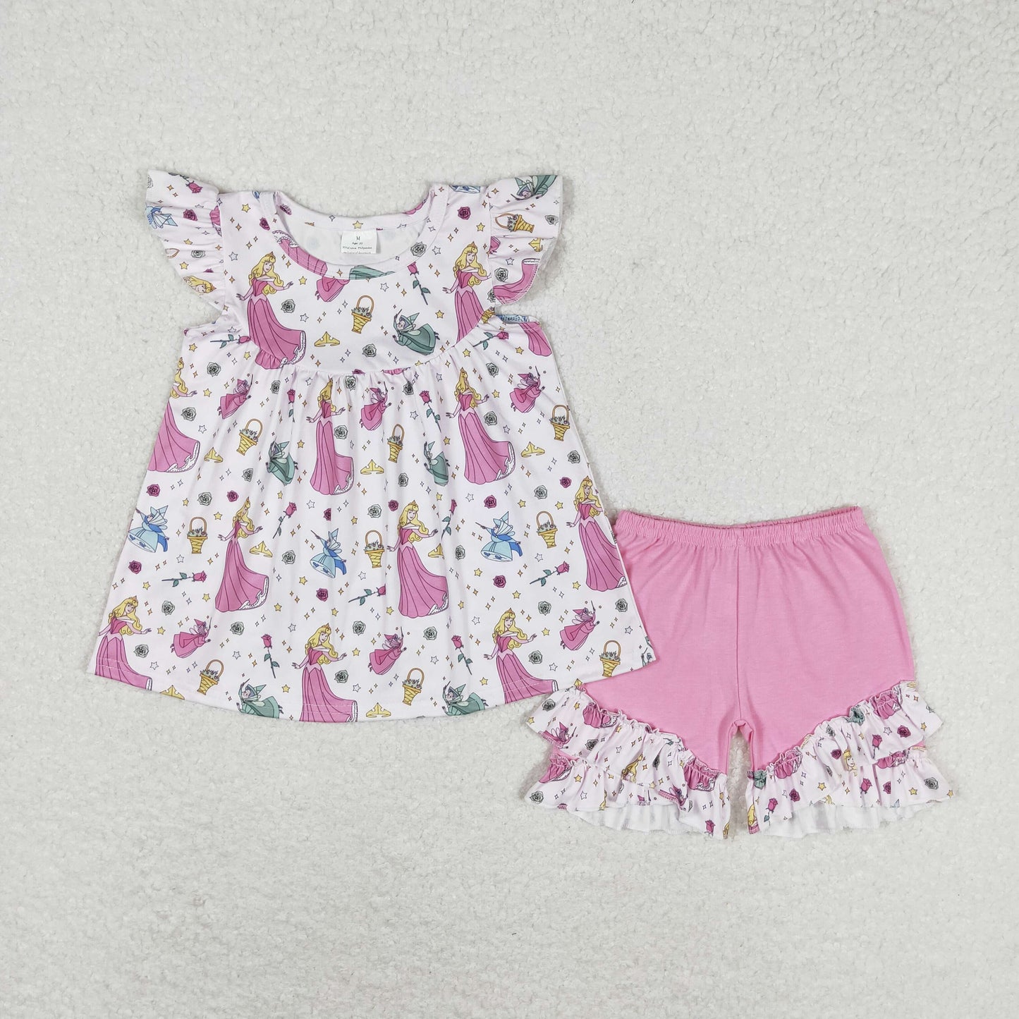 GSSO0910 Disney Princess Flower Stars Pink flying Sleeve shorts set