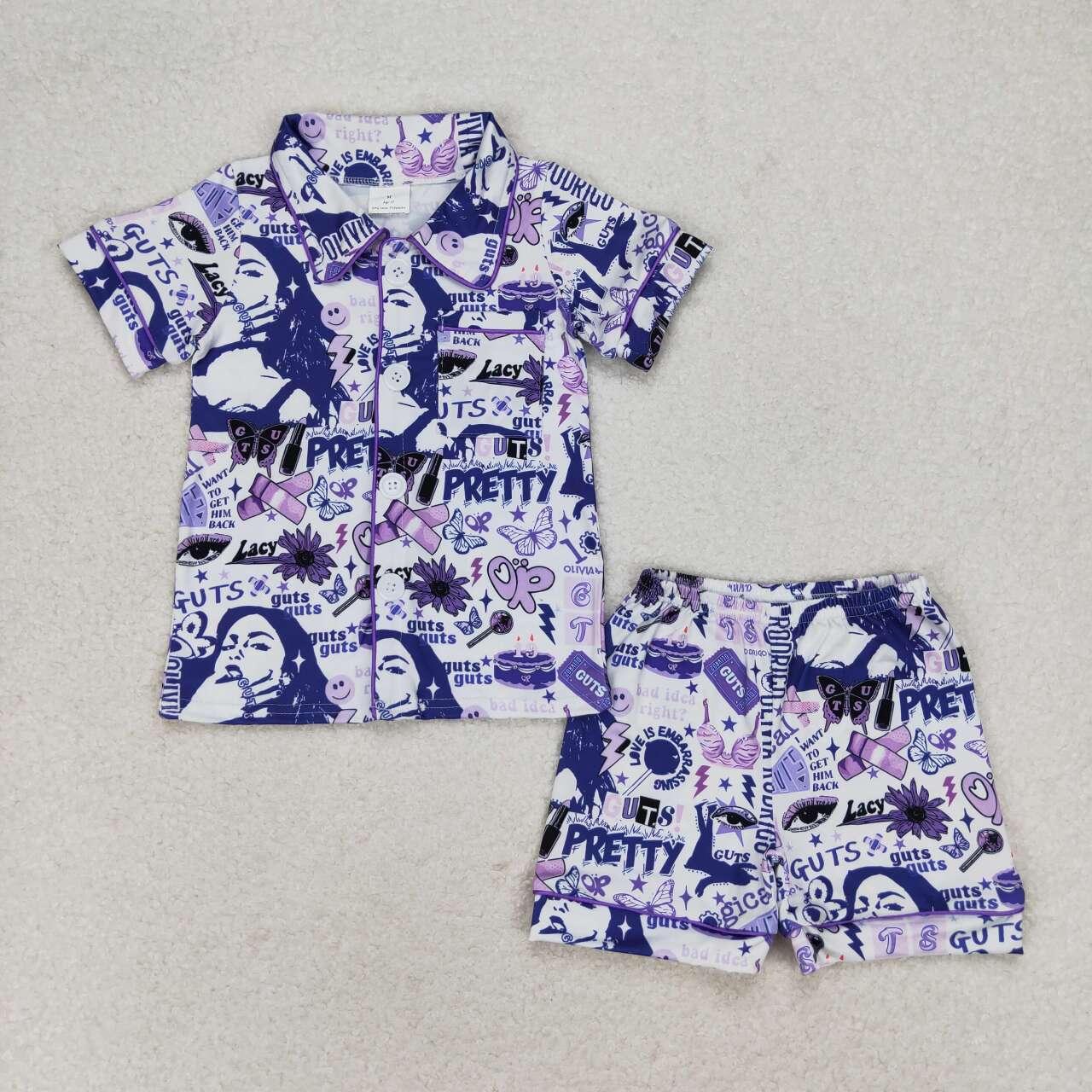 GSSO0988 Guts Butterfly Purple White Short-Sleeved Shorts Girls Pajamas Set RTS 202509