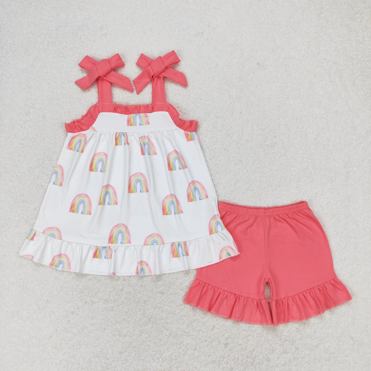 GSSO0989 Rainbow red lace suspender shorts suit girls two piece sets clothing
