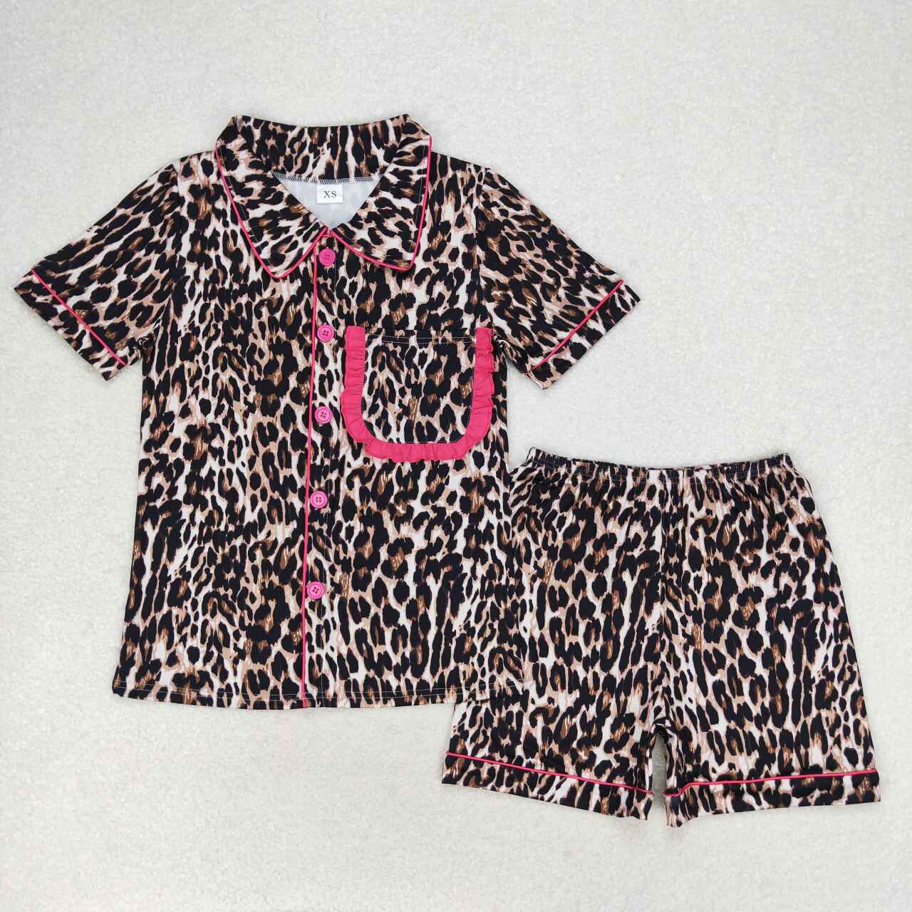 GSSO1122 Adult women's leopard print rose lace short sleeve shorts pajama set girl clothing set