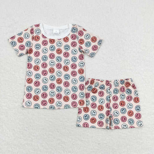 GSSO1160 Smile Face Short Sleeve Shorts Girls Set RTS 202509