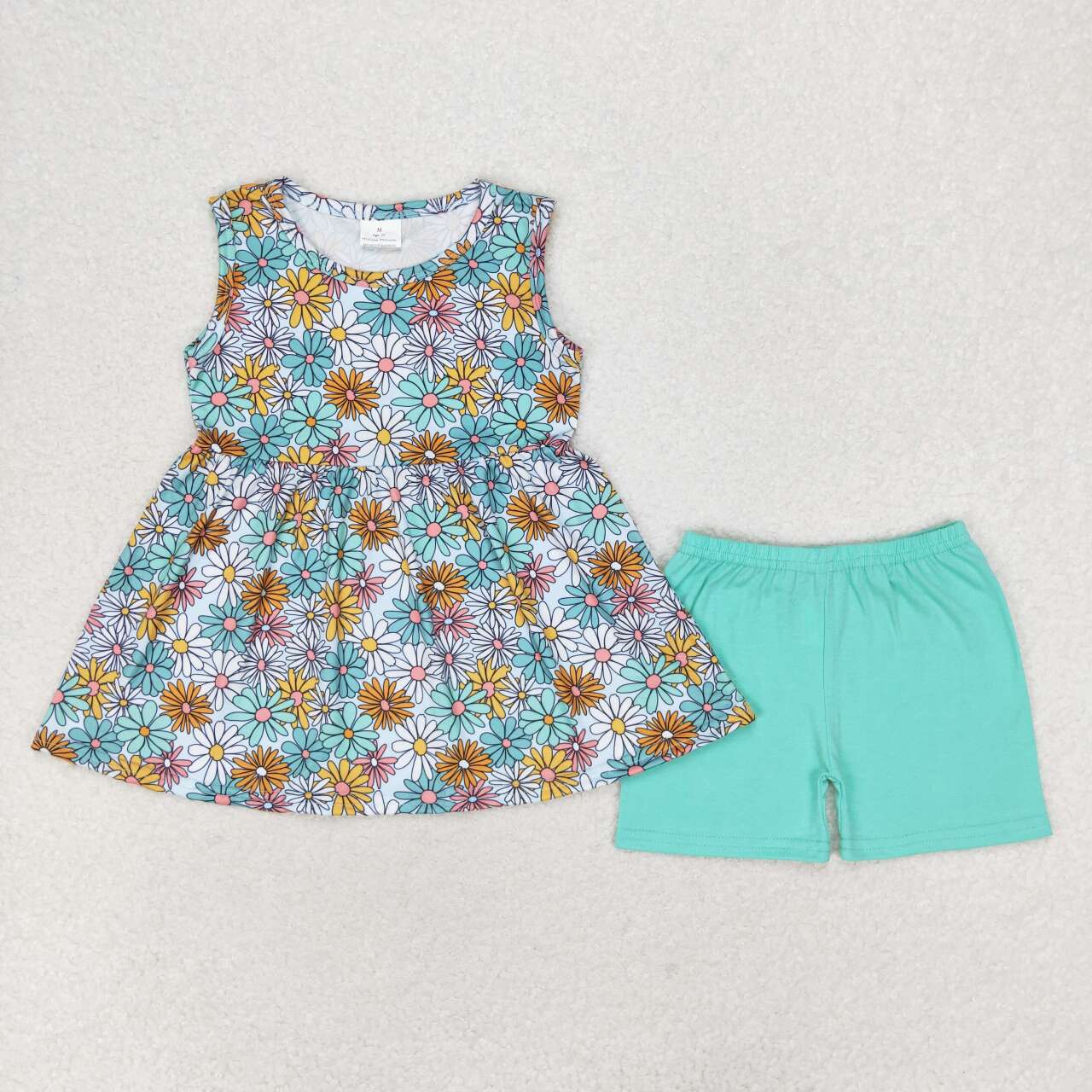 GSSO1271 Floral sleeveless teal shorts set High quality girls clothing sets for 14 years old