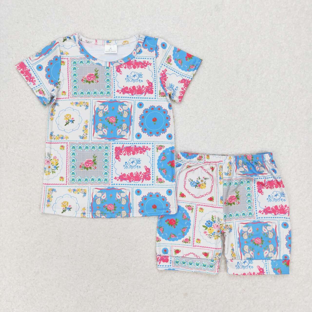 GSSO1304 Floral plaid short-sleeved shorts set High quality girls clothing sets 10 years