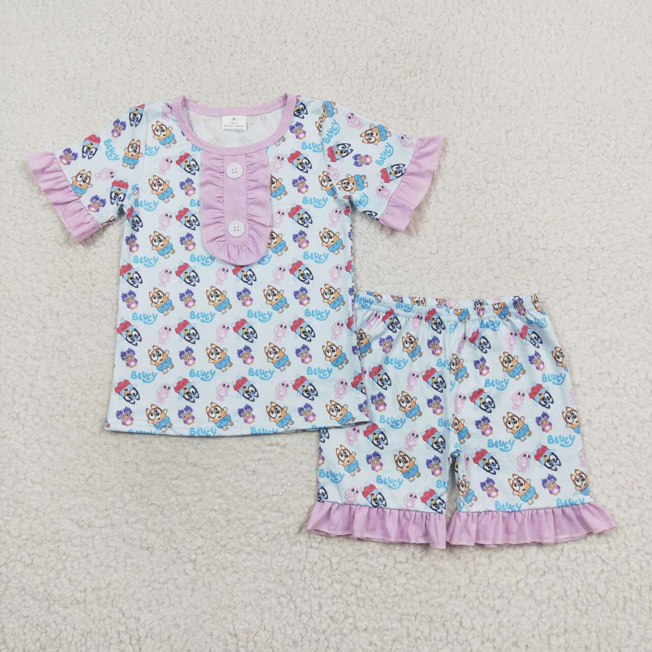GSSO1363 bluey Pink lace light blue short sleeve shorts pajama set