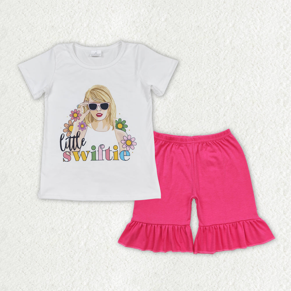GSSO1386 Taylor Swift White Short-Sleeved Ruffle Shorts Girls Sets RTS 202508