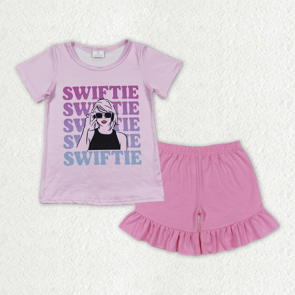 GSSO1388 Taylor Swift Purple Pink Short-Sleeved Ruffle Shorts Girls Sets RTS 202508
