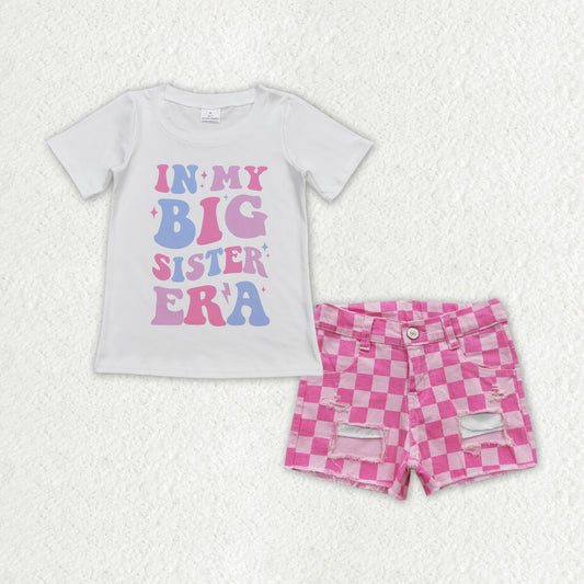 GSSO1408 in my big sister era printed blue and pink jeans shorts high quality wholesale kid clothing set for girl summer(复制)