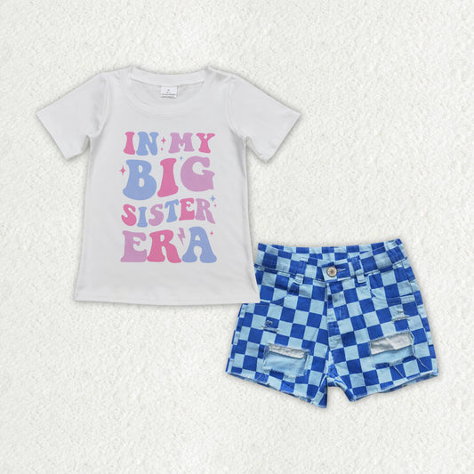 GSSO1408 in my big sister era printed blue and pink jeans shorts high quality wholesale kid clothing set for girl summer(复制)