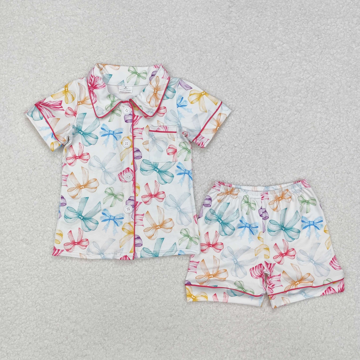 GSSO1478 girls clothing outfits colored bows button pajamas sets boutique outfit 202412RTS