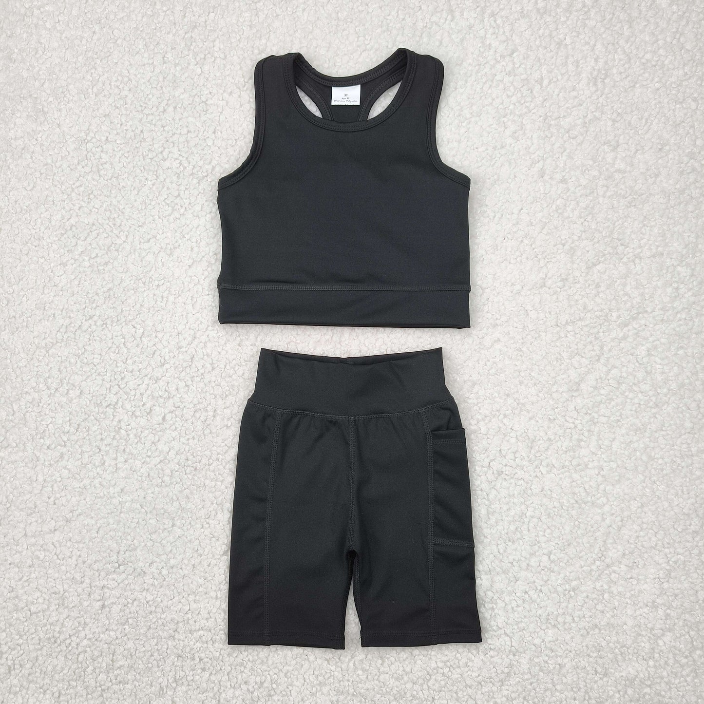 GSSO1517 Yoga outfit Black Vest and Shorts Set Girls Boutique outfit 202504 RTS