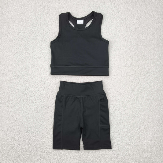 GSSO1517 Yoga outfit  Black Vest and Shorts Set Girls Boutique outfit 202504 RTS