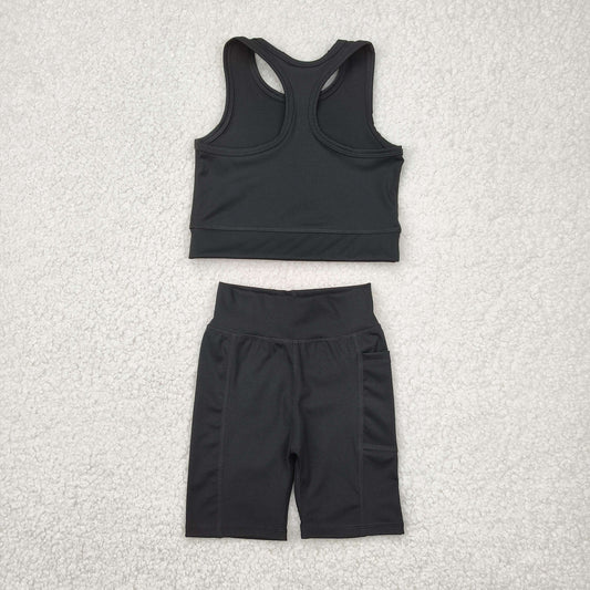 GSSO1517 Yoga outfit  Black Vest and Shorts Set Girls Boutique outfit 202504 RTS