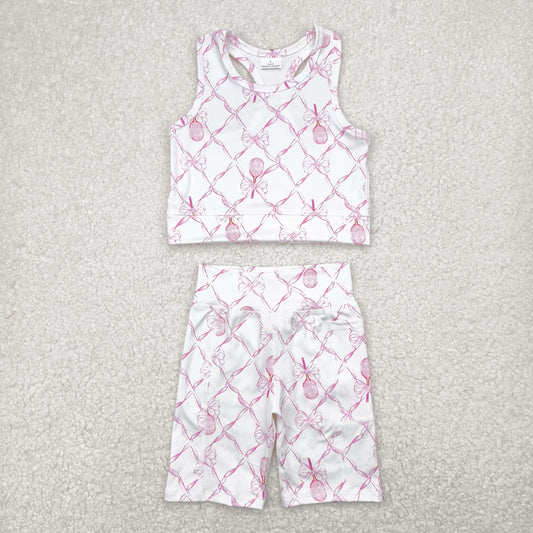 GSSO1544 Pink Bows Racket Yoga outfit Sleeveless Shorts Sets Girls Clothes 202504 RTS
