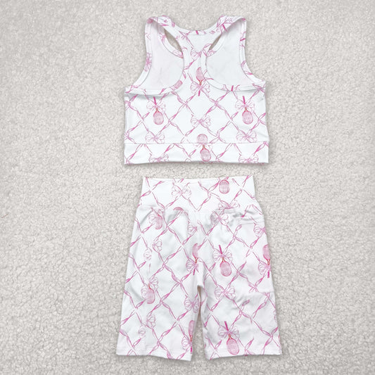 GSSO1544 Pink Bows Racket Yoga outfit Sleeveless Shorts Sets Girls Clothes 202504 RTS