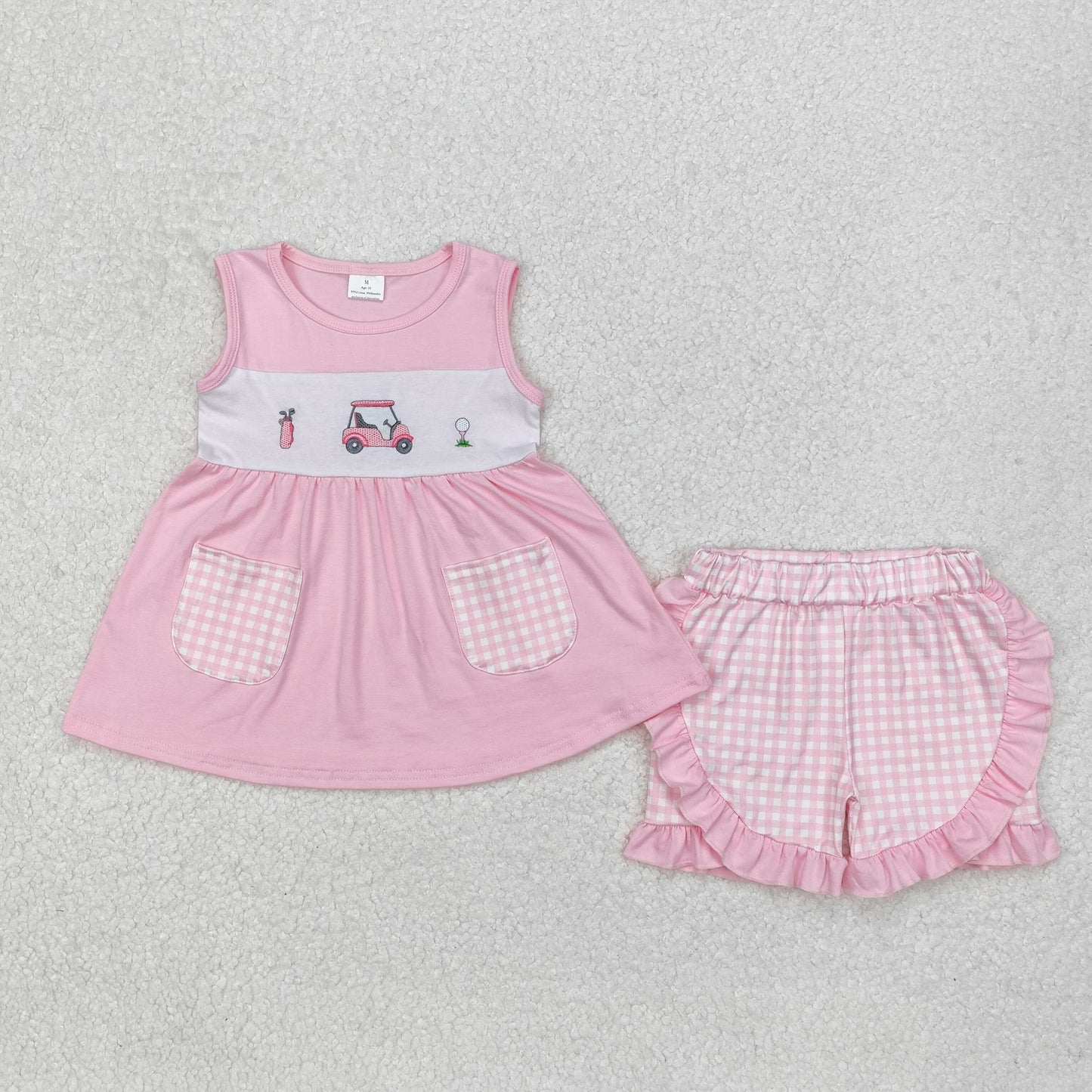 GSSO1554 Valentines Embroidery car cartoon outfit sleeveless t-shirts ruffle short pants set girls boutique outfit RTS202412
