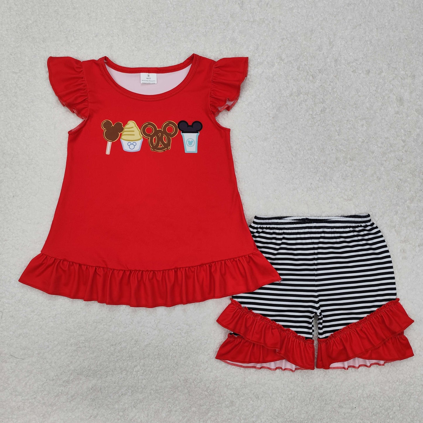 GSSO1616 Red Ice Cream Ruffled sleeveless top striped shorts set Girls clothing sets summer outfit RTS 202501
