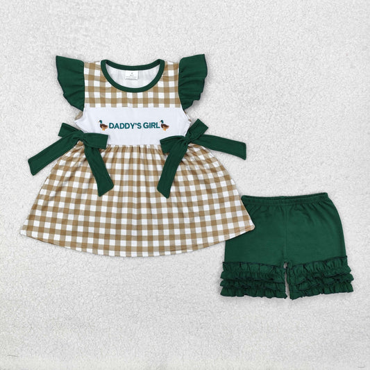 GSSO1646 Mardi Gras outfit Girl clothes Green Ruffle Sleeveless pants set with Embroidered ducks bows RTS 202412