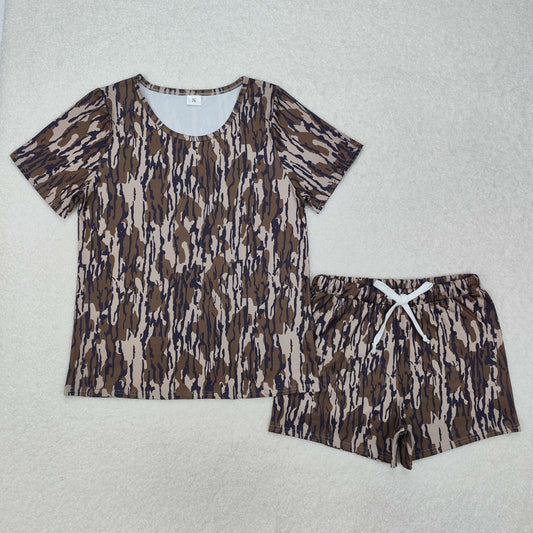 GSSO1681 Adult women's brown camouflage short sleeve top pants pajamas Girl summer boutique outfit RTS 202501