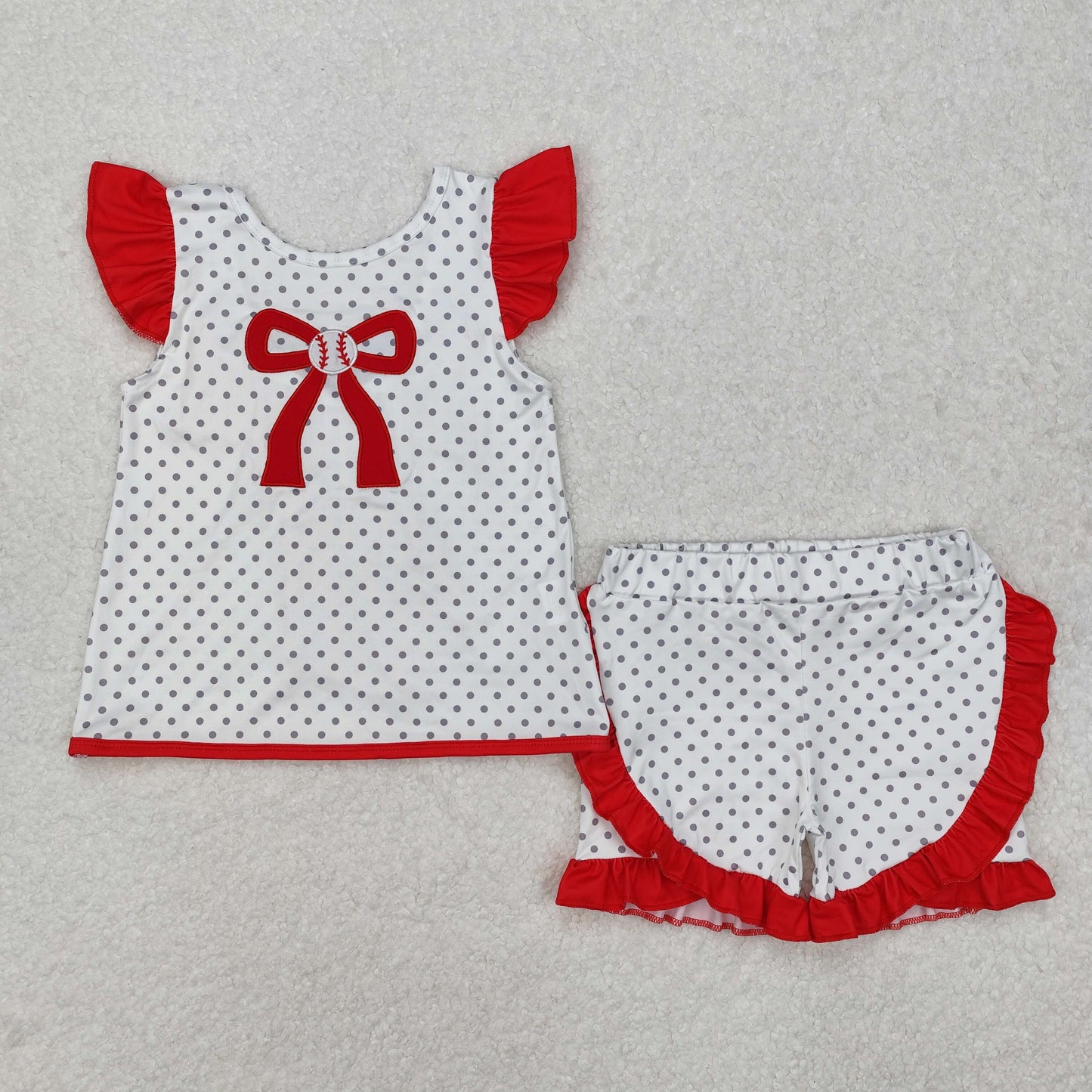 GSSO1698 Embroidered Bow Valentines Apparel Boutique red ruffle white dot sleeveless top shorts girls boutique outfit 202501