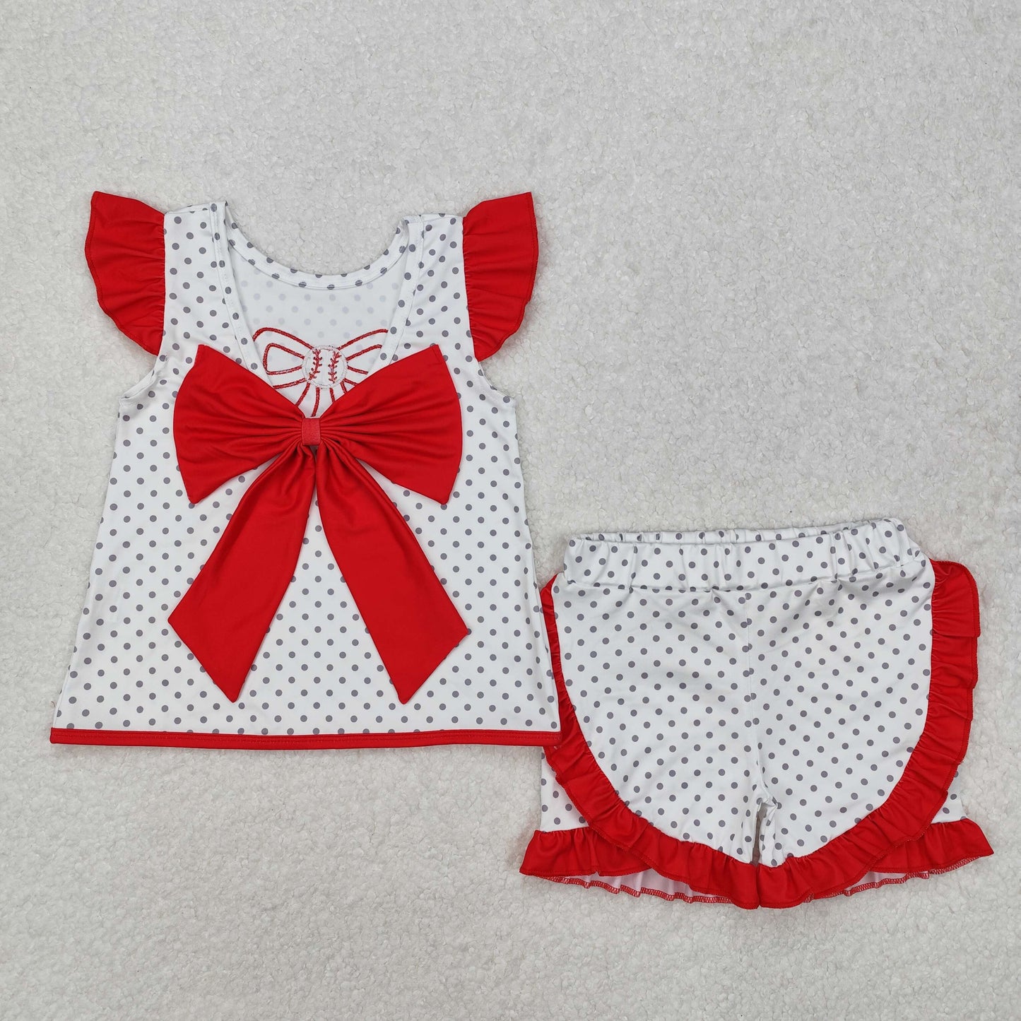 GSSO1698 Embroidered Bow Valentines Apparel Boutique red ruffle white dot sleeveless top shorts girls boutique outfit 202501