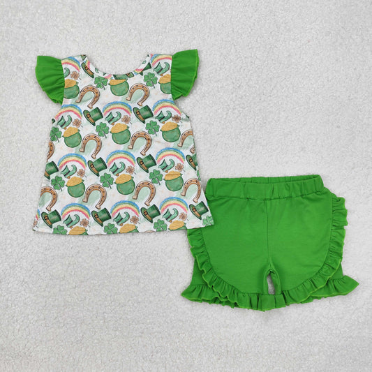 GSSO1713 St. Patrick's Day outfit lucky girl sets Short Sleeve top pants outfit RTS 202412