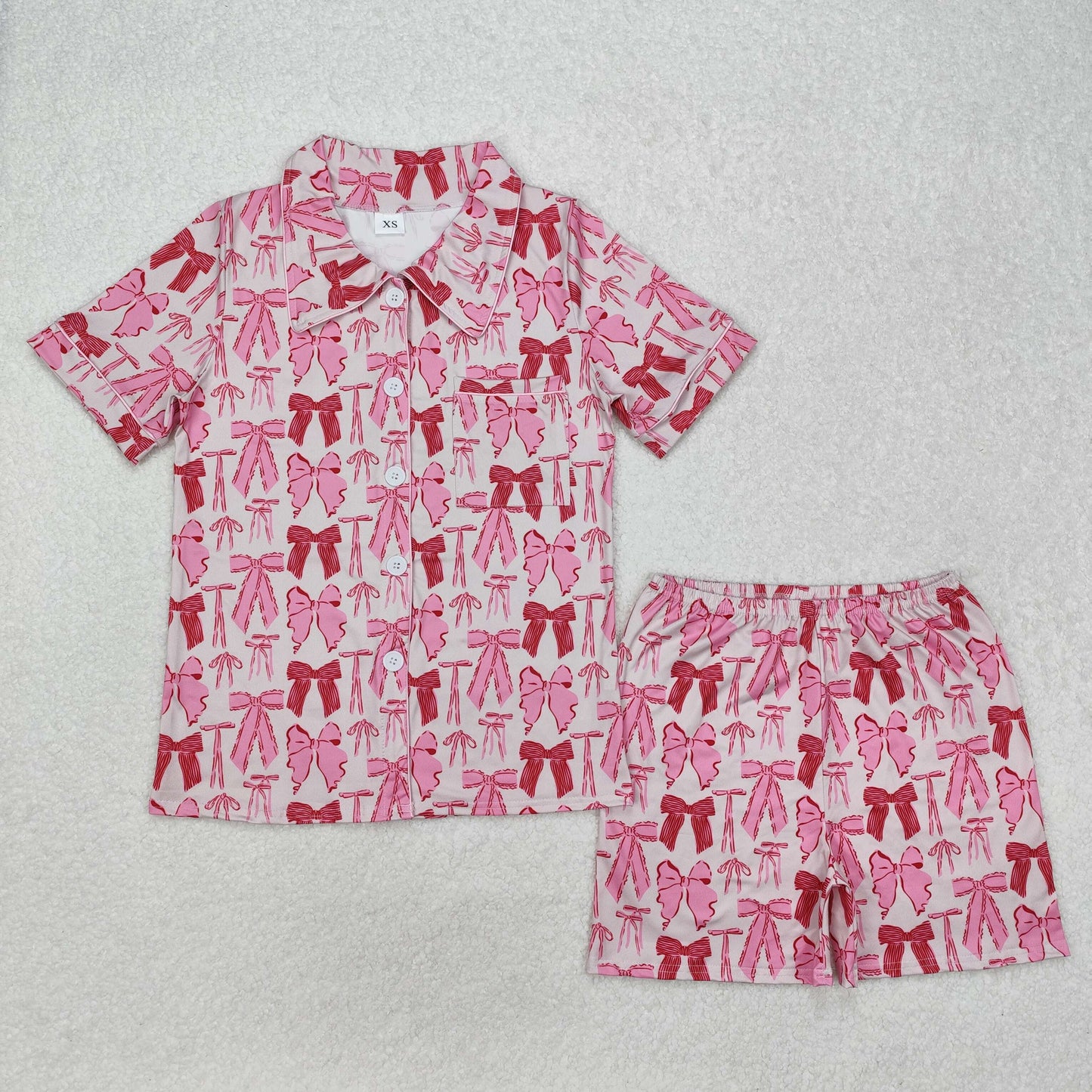GSSO1717 Adult women's Pink Bow button short sleeve pants pajamas set with pocket sweet girl boutique outfit RTS 202501