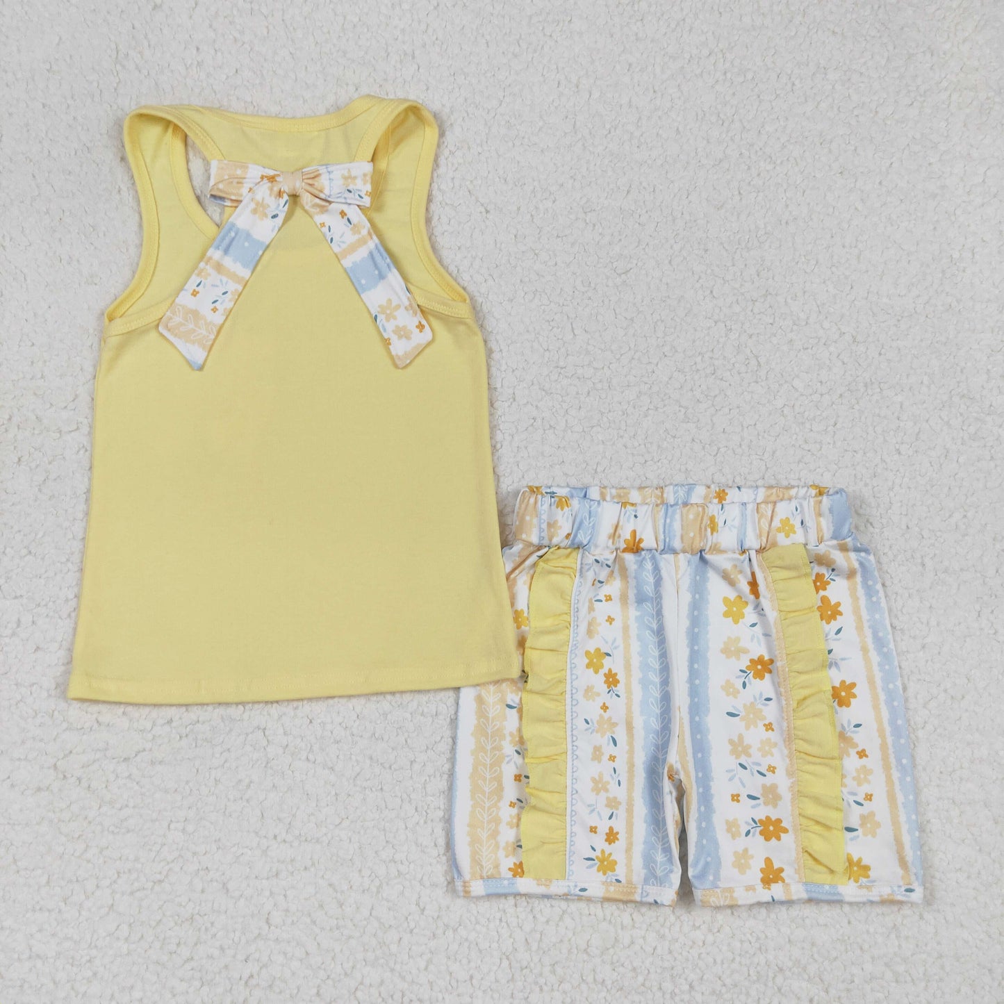 GSSO1788 Yellow Blue Pocket flower refreshing sleeveless top shorts sets Girls Boutique Summer clothes 202502 RTS