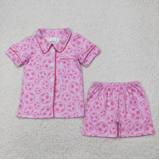 GSSO1957 Football Rose Red Button Short Sleeve Top Shorts Pajamas Sets Boutique Girls Outfits 202504 RTS