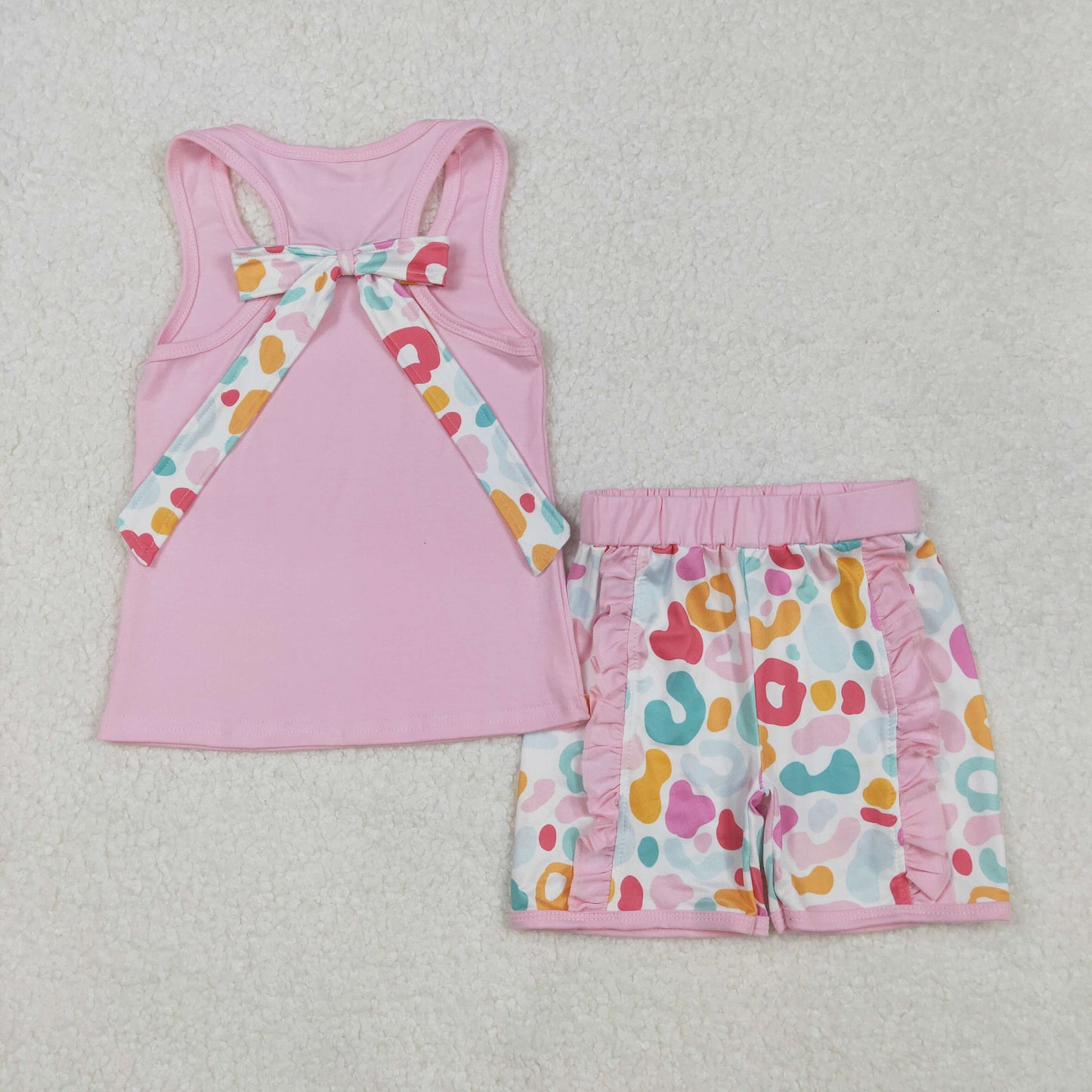 GSSO1981 Hot Pink Stained Ruffle Sleeveless Top shorts set Girls Boutique outfit 202502 RTS