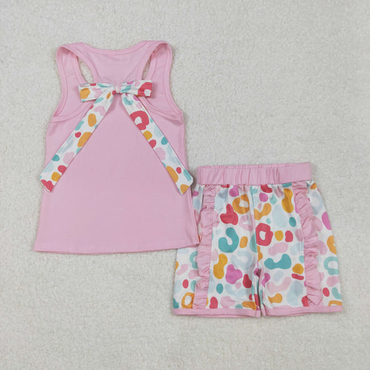 GSSO1981 Hot Pink Stained Ruffle Sleeveless Top shorts set Girls Boutique outfit 202502 RTS