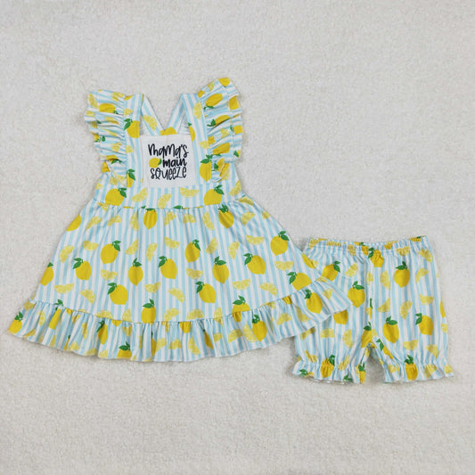 GSSO2026 Mama's Girl Mothers Day Yellow Green lemon Ruffle Sleeveless Top shorts set Girls Boutique outfit 202502 RTS
