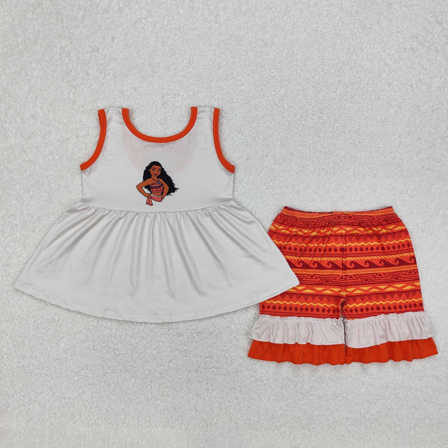 GSSO2057 Moana Princess White Orange Sleeveless Shorts Girls Boutique Sets 202503 RTS