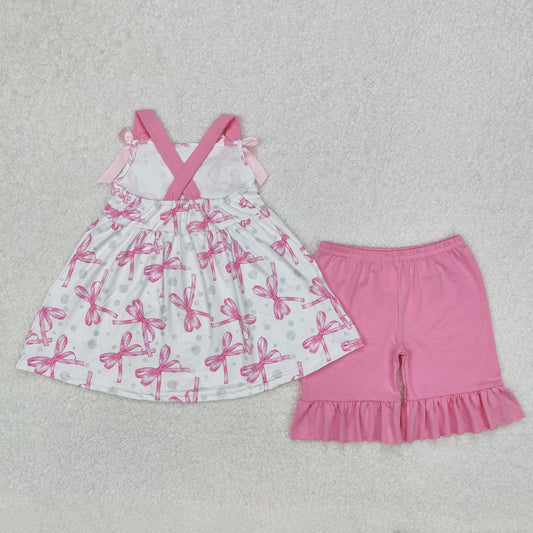 GSSO2075 Hot Pink Bows Sleeveless top shorts set Girls Boutique outfit 202503 RTS