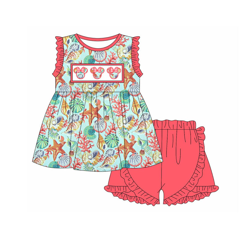 Preorder GSSO2096 flower leaf Minnie Mouse ruffled sleeveless top shorts girls Summer clothes 20250104