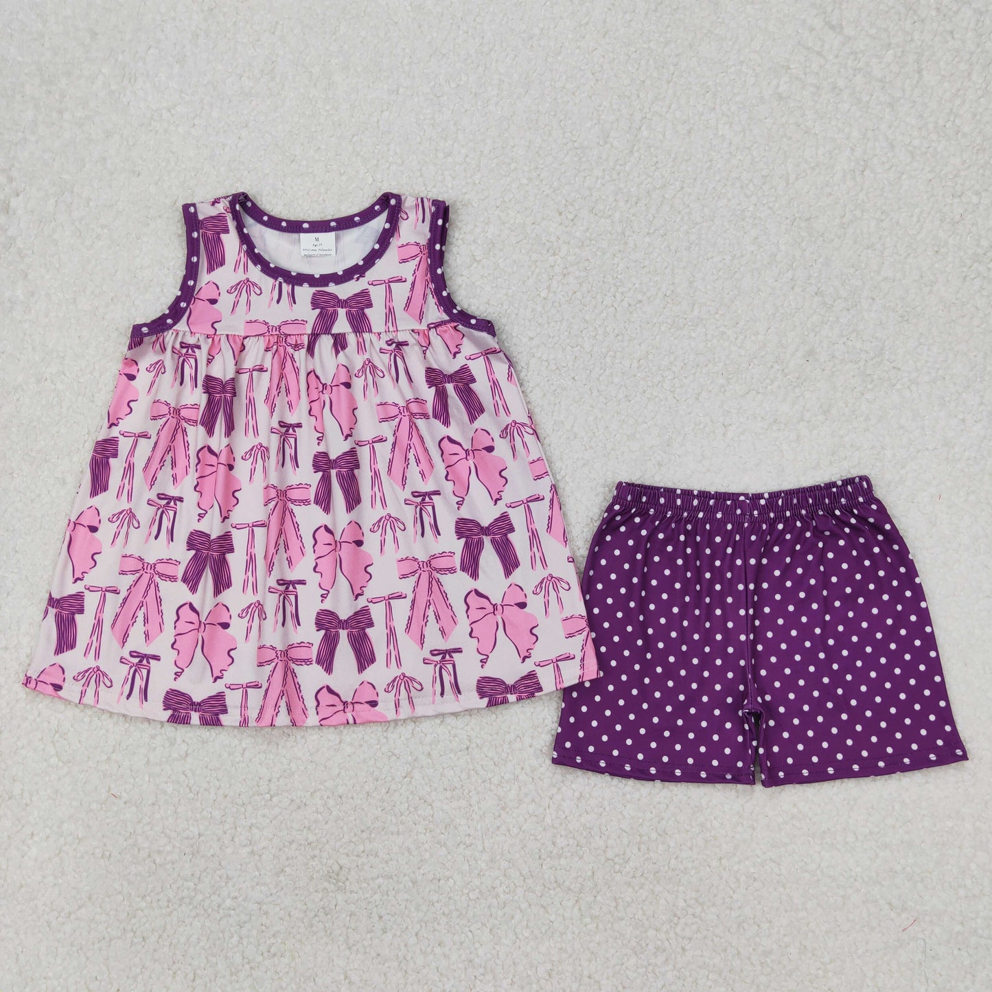 GSSO2105 purple pink bows dot sleeveless top shorts girls Summer clothes 202503 RTS