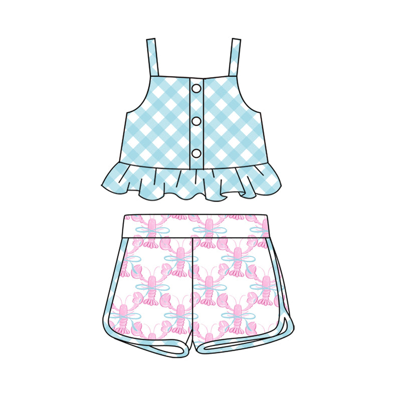 Preorder GSSO2119 Lobster Girls ruffled sleeveless vest shorts Boutique Summer clothes 202501