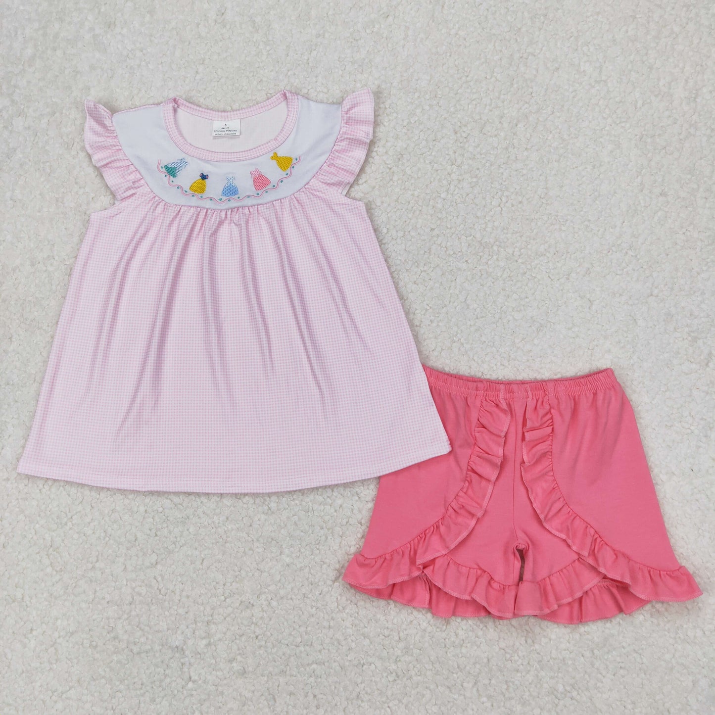 GSSO2125 Embroidered Easter Bunnies Pink Plaid Fly Sleeve Top Ruffle Shorts Sets Girls Boutique Outfits 202503RTS