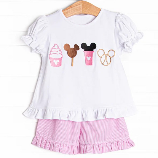 GSSO2127 Mickey Mouse Ice cream Cartoon Baby Girl clothes short sleeve top shorts set Boutique Summer clothes 202503 RTS