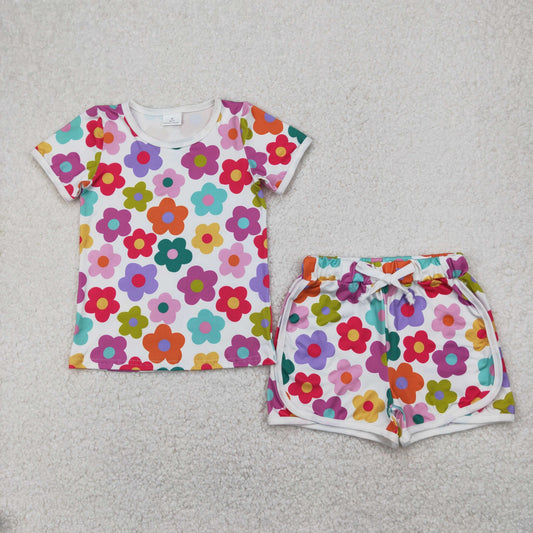 GSSO2142 colored flower short sleeve top shorts set Girls Boutique outfit 202504 RTS