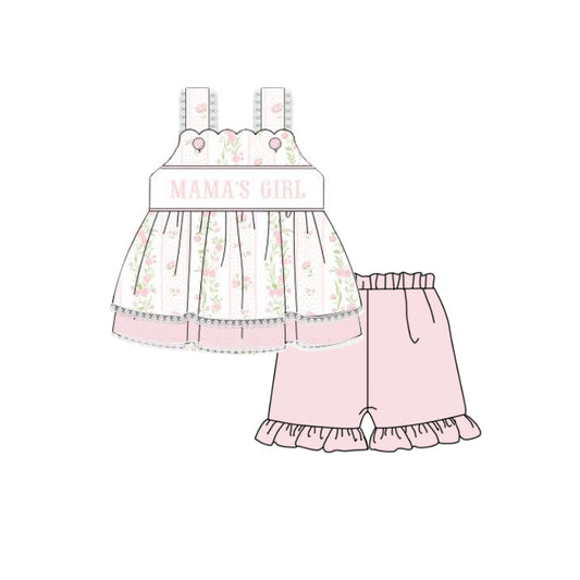 GSSO2153 Mamas Girl Pink White Flower Lace Sleeveless Top Shorts Set Girls Boutique Outfits 202503 RTS