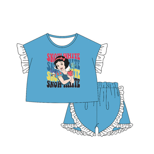 preorder GSSO2162 Disney Snow White White Lace blue short-sleeved ruffled shorts set girls boutique outfit 202502