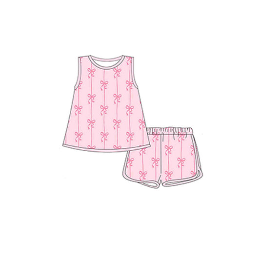 Preorder GSSO2176 Pink Bow sleeveless top shorts sets Girls Boutique Summer clothes 202502 RTS