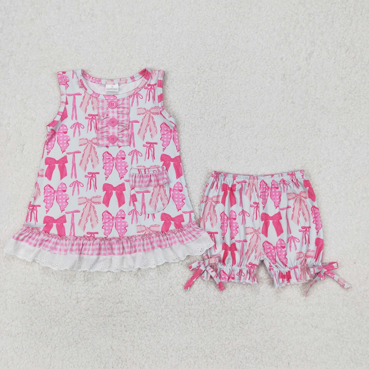 GSSO2187 pink bows lace sleeveless top shorts set girls boutique clothes 202503 RTS
