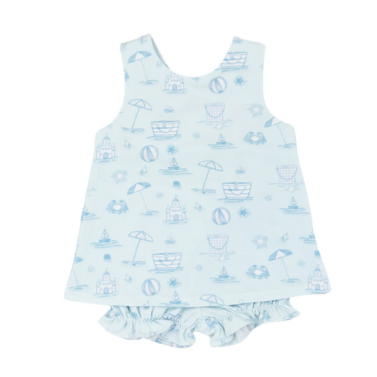 GSSO2224 Beach crab Blue sleeveless top shorts set girls Boutique Summer outfit 202503 RTS